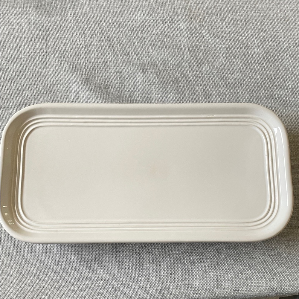 Elegant White Ceramic Teak Rectangular Bathroom Vanity Tray